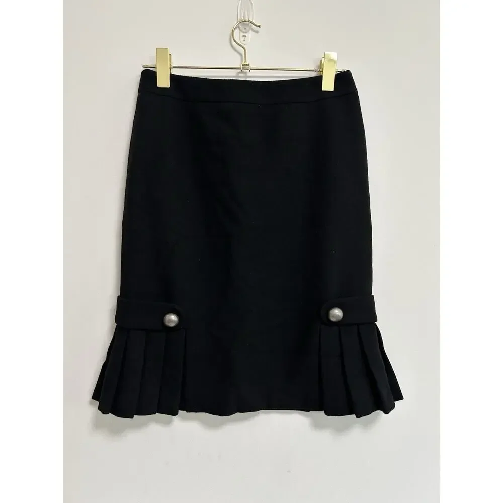 Y2K Vintage Wool Military Steampunk Goth Skirt Knee Black Pleated Buttons‎ 2